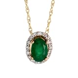 14k Gold 18' Thin Chain & 5/16' tall Oval Pendant, w/ 0.07 Carat Brilliant Cut Diamonds & 0.46 Carat Oval Cut Emerald Stone