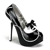 5 3/4 Inch Mini Platform Pump Shoes Concealed Platform Two-Tone Color With Scallop Piping And Bow Black Pink White Red