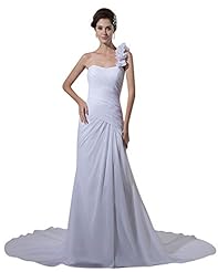 A-line Dropped   Waistline One Shoulder  Lace Chiffon Floor Length  Dress With Ruffles