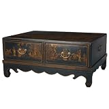 Handmade Oriental Furniture - 35" Antique Style Black Leather Mandarin Coffee Table