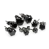 Black Stud Earrings Round Earrings Sets Onyx CZ 7MM, 6MM, 5MM & 4MM Cubic Zirconia Black Rhodium Mens Ladies Unisex Pushback Post