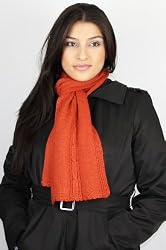 Handmade Lightweight Alpaca Natural Fiber Scarf - Cable Design Collection - Pumpkin Orange (Hand-inserted Fringes/long Size)
