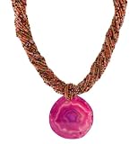 Multi-Color European Glass Beads with Pink Agate 30-Row Necklace with Yellow-Gold Plated Brass Clasp, 18