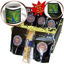 Susan Brown Designs Animal Themes - Preening Peacock - Coffee Gift Baskets - Coffee Gift Basket