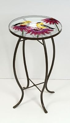 Finches on Coneflower Round Glass Side Table