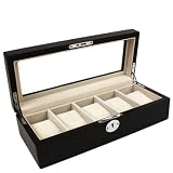 Watch Box Storage Display Case for 5 Watches Extra Clearance Wood with Black Finish