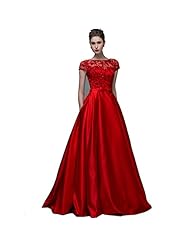 Plus Size A-line  Satin Natural   Waistline Bateau Neck Illusion Keyhole Beaded Lace Cap Sleeves Short Sleeves  Ball Gown Evening Dress  with a Brush/Sweep Train 