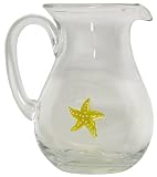 Hand Blown Glass Yellow Starfish Pitcher 8"H