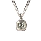 925 Silver & Green Amethyst Modern Square Pendant with 18k Gold Accents