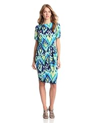 Round Neck Polyester/Spandex Tropical Print Short Sleeves  Dress