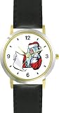 Santa Claus with List on Phone Christmas Theme - WATCHBUDDY&reg; DELUXE TWO-TONE THEME WATCH - Arabic Numbers - Black Leather Strap-Size-Large ( Men's Size or Jumbo Women's Size )