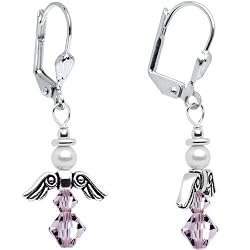Handmade June Birthstone Angel Silver Plated Earrings MADE WITH SWAROVSKI ELEMENTS