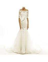 Mermaid Off the Shoulder Elbow Length Sleeves Applique Lace Wedding Dress 