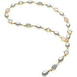 18K Yellow Gold Paspaley South Sea Cultured Pearl, Moonstone, Aquamarine and Rose Quartz Necklace