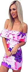 Polyester Off the Shoulder Floral Print Cocktail Short Tiered Bodycon Dress/Mini Dress 