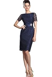 Bateau Neck Knee Length Lace Taffeta Mother-of-the-Bride Dress 