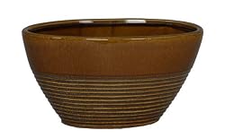 Gloss Brown Ceramic Oval Vase/Planter - 11.75" wide x 5.75" deep x 6.25" tall