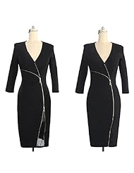 V-neck 3/4 Sleeves Slit Knee Length Acrylic/Polyester/Spandex Sheath Party Dress 