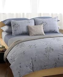 Calvin Klein Bamboo Flowers Solid Hyacinth Blue Queen Fitted Sheet