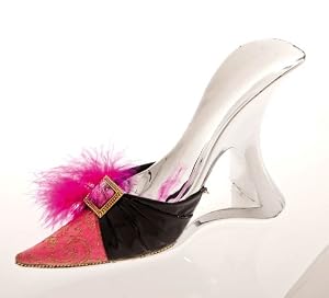 High Heel Wine Bottle Holder, Pink Scroll w/Maribou