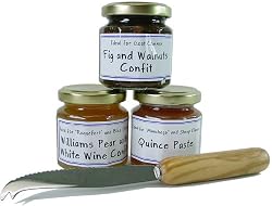 L'Epicurien cheese chutneys special: fig and walnut confit william pear and white wine confit, quince paste + Berard Cheese knife