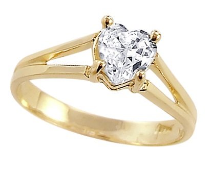 CZ Heart Solitaire Engagement Ring 14k Yellow Gold Cubic Zirconia