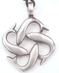 4 Dolphins Art Pewter Pendant Necklace