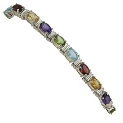 Link Bracelet Silver and Oval Gemstone 7 inches (brclt321)