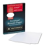 Southworth Excceptional Resume Paper, 100% Cotton, 32 lb, White, 100 Count