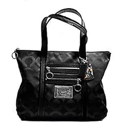 Coach Signature Op Art Poppy Glam Shopper Bag Purse Tote 13826 Black