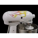Classic 21 Flame Decal Cover Kit red, orange, and yellow with blue trim, designed to fit all KitchenAid stand mixers, including Artisan, Ultra Power, 4, 5, 6 qt quart mixers, without accessory interference.