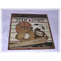 Team Spirit Wooden Sports Wall Art Sign Baseball Soccer Football Basketball Play Ball