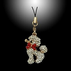 Rhinestone Poodle Phone Charm with Red Bow