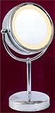 Fluorescent Lighted Pedestal 10X to 1X Make-Up Mirror in Chrome