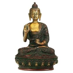 Shakyamuni Buddha Statue in Red & Green Stain