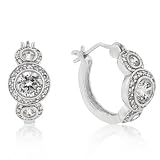 14k White Gold Rhodium Plated CZ Hoop Earrings