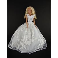 Beautiful White Wedding Gown with Veil and Gloves Made to Fit the Barbie Doll