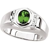 14K White Gold Man's Emerald and Diamond Ring