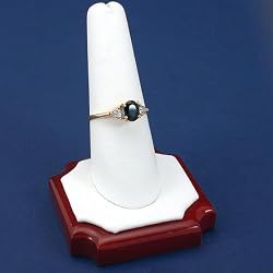White Leather Rosewood Ring Finger Showcase Display New