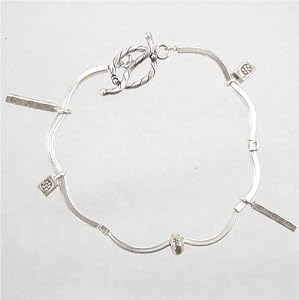 Unique Sterling Silver Link Bracelet with Decorative Flower Stamped Hills Tribe Charms, 6 1/2" long, #9004