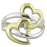18K Yellow Gold Plated Contemporary Heart Shape Ring In Sterling Silver In Size 8