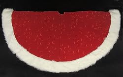 56" Red Swirl Embossed Christmas Tree Skirt with White Faux Fur Trim