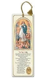 Religious Tassel Bookmark -Immaculate Conception - Laminated with Gold Foil Embossed Medal Design - Appropriate Prayer Included