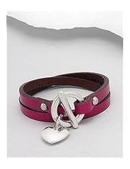 Deep Pink Heart Leather Bracelet In White Base