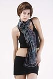 Pure Silk Hand Printed Designer Square Scarf Muffler BLACK 40x40cm # 8444