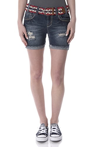 WallFlower Juniors Luscious Curvy Destructed Denim Mid Thigh Shorts