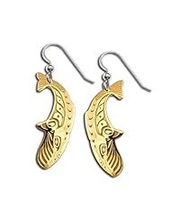 14K Yellow Gold Northwest Coast Native American Whales Earrings. Made in USA.