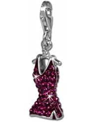 SilberDream Glitter Charm dress with purple Czech crystals 925 Sterling Silver Charms Pendant with Lobster Clasp for Charms Bracelet, Necklace or Earring GSC520V