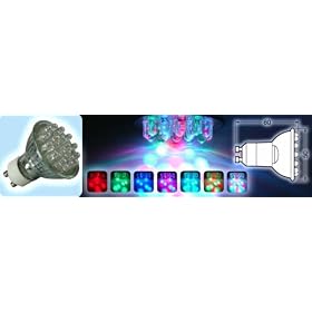 18 x LED GU10 lamp, 230Vac - Multicolour
