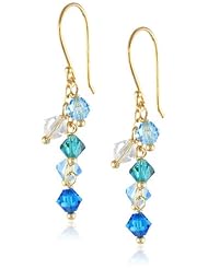 Gold Over Sterling Silver Ear Wire and Chain Earrings with Aquamarine Crystallized Swarovski Elements Aqua Multi-Drops